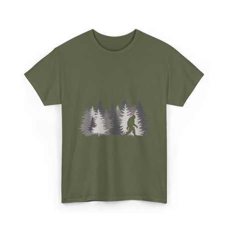 Bigfoot in the Forest Sasquatch T-Shirt - Military Green