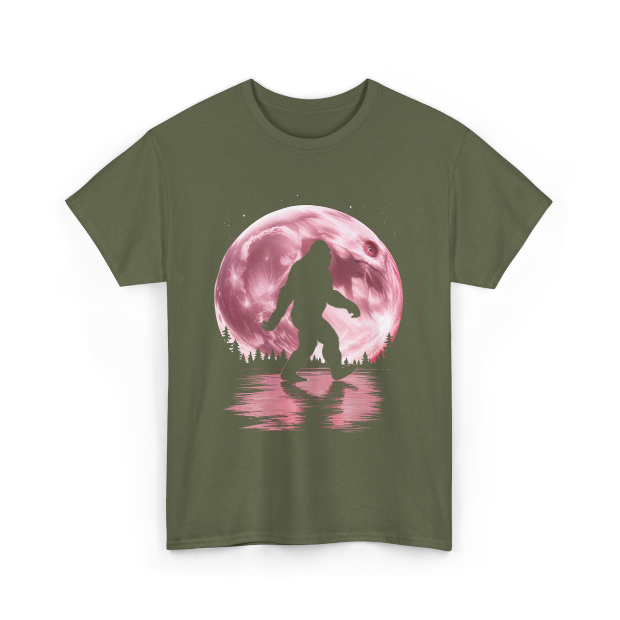 Bigfoot Moon Graphic Sasquatch T-Shirt - Military Green