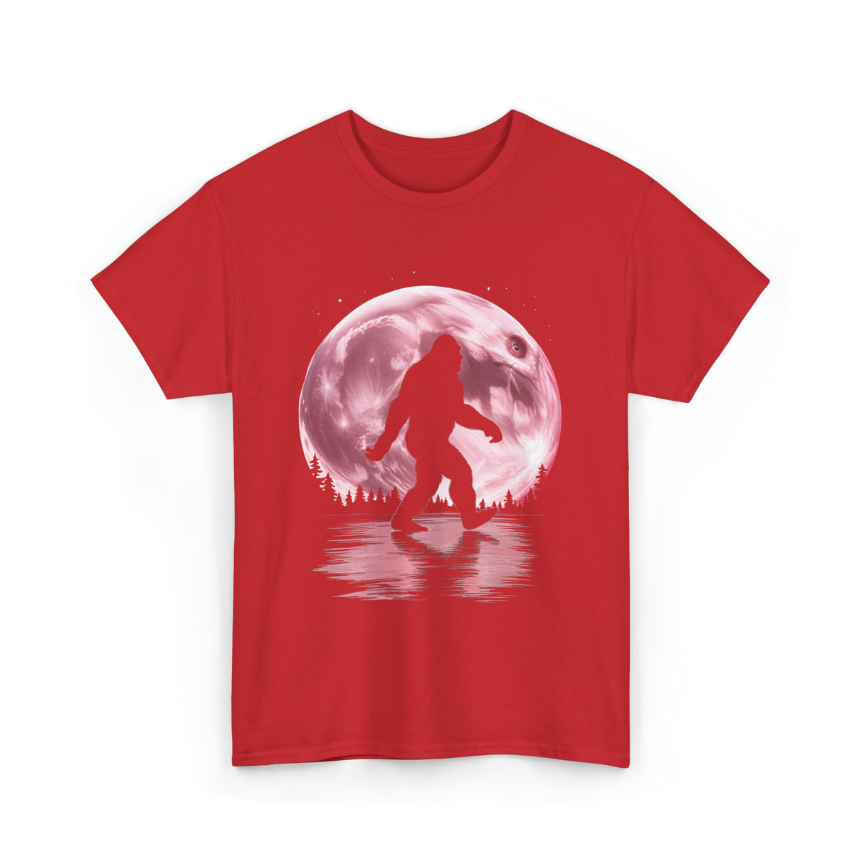 Bigfoot Moon Graphic Sasquatch T-Shirt - Red