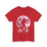 Bigfoot Moon Graphic Sasquatch T-Shirt - Red