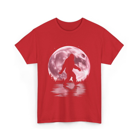 Bigfoot Moon Graphic Sasquatch T-Shirt - Red