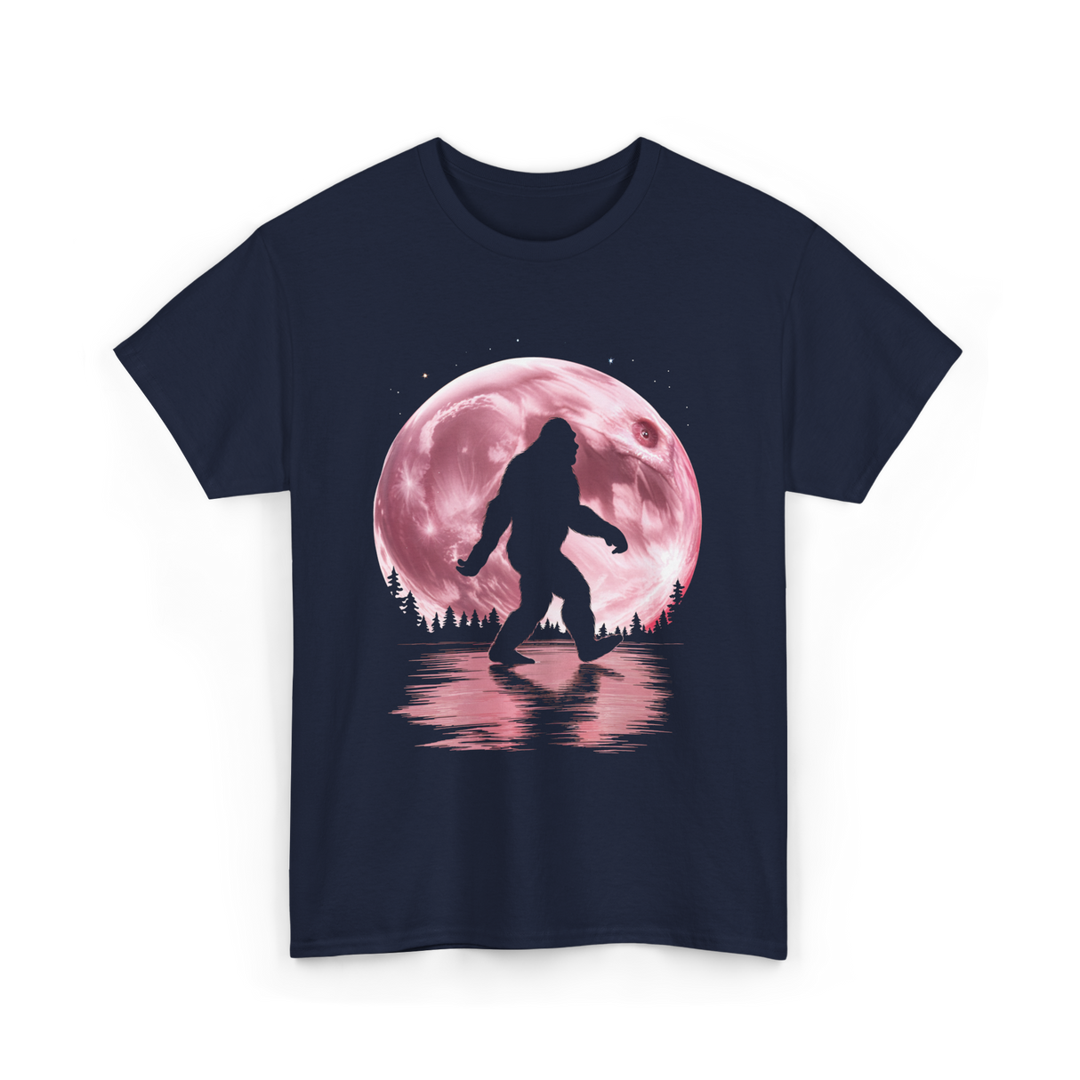 Bigfoot Moon Graphic Sasquatch T-Shirt - Navy