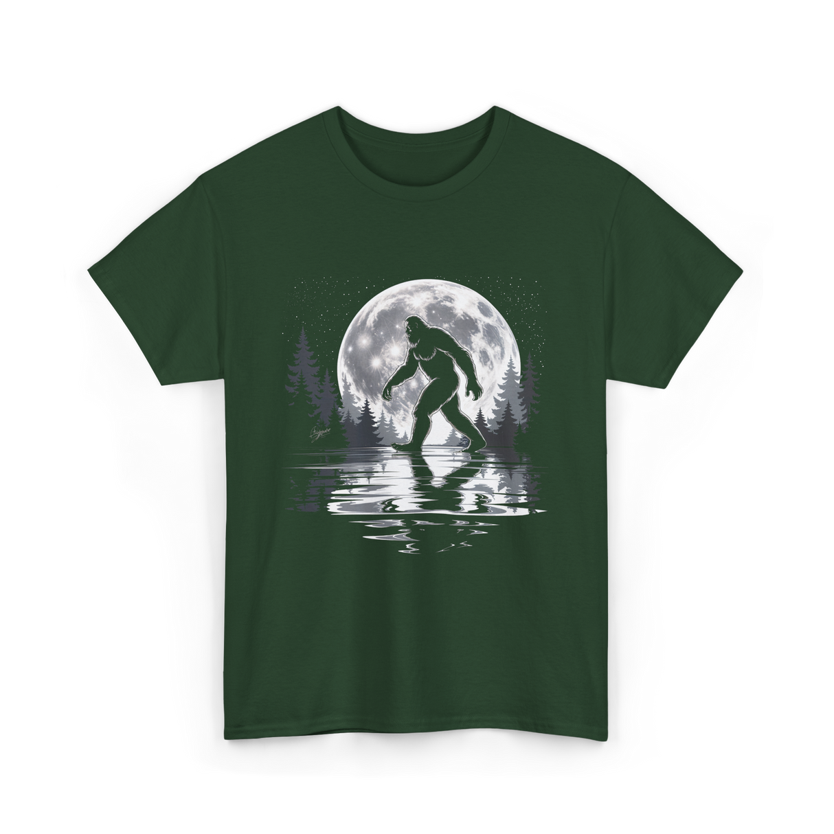 Bigfoot Moon Sasquatch Adventure T-Shirt - Forest Green