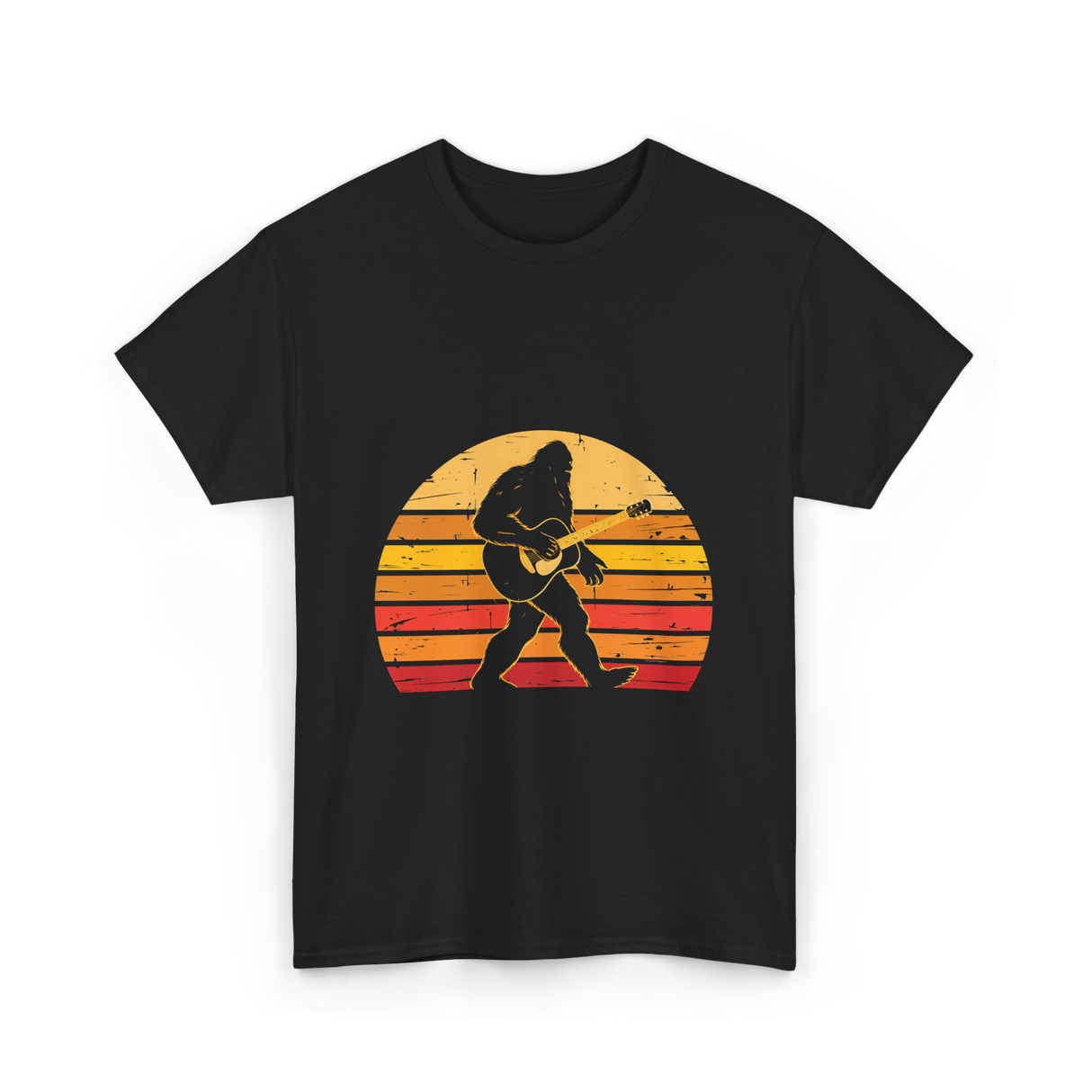 Bigfoot Playing Guitar Music T-Shirt - Black