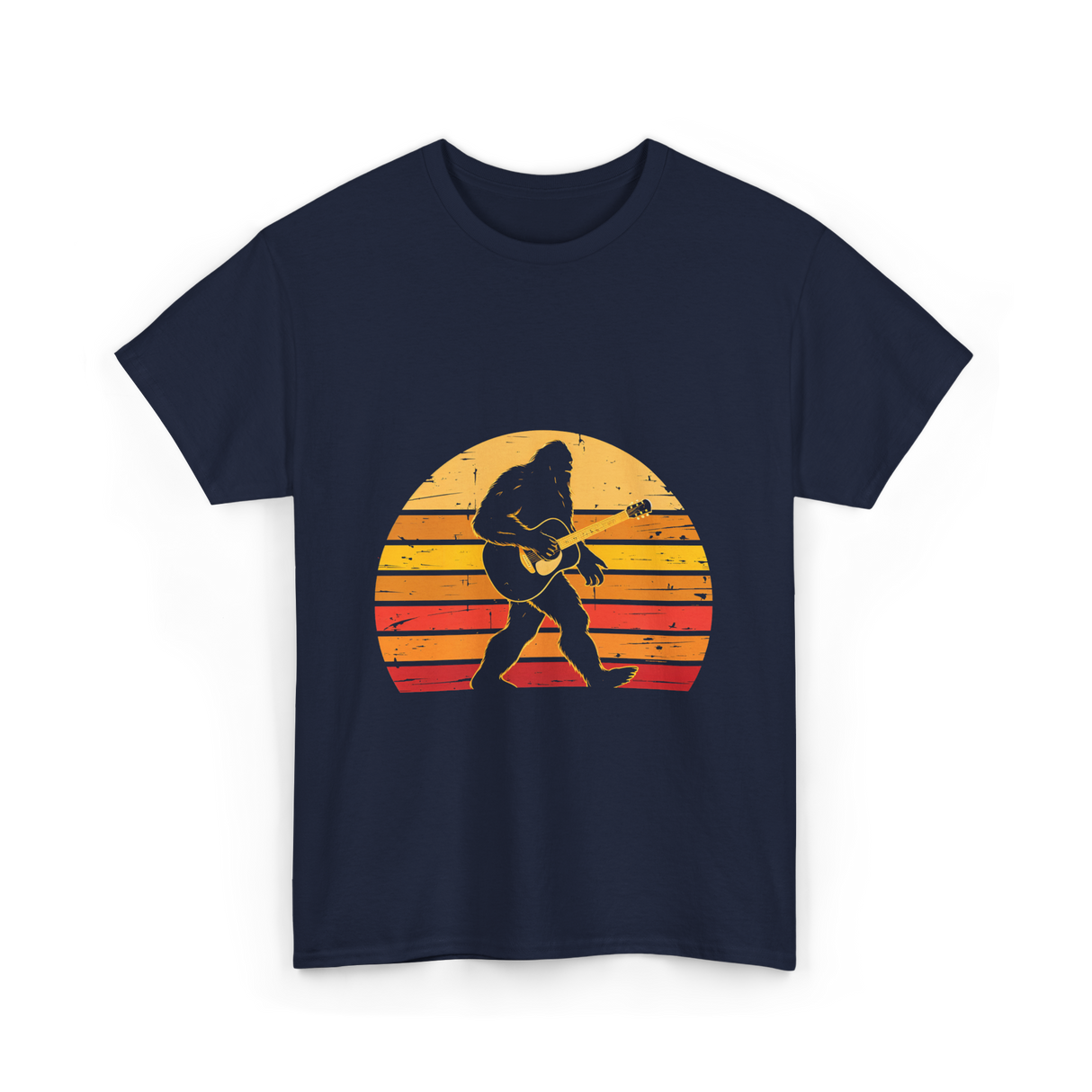 Bigfoot Playing Guitar Music T-Shirt - Navy