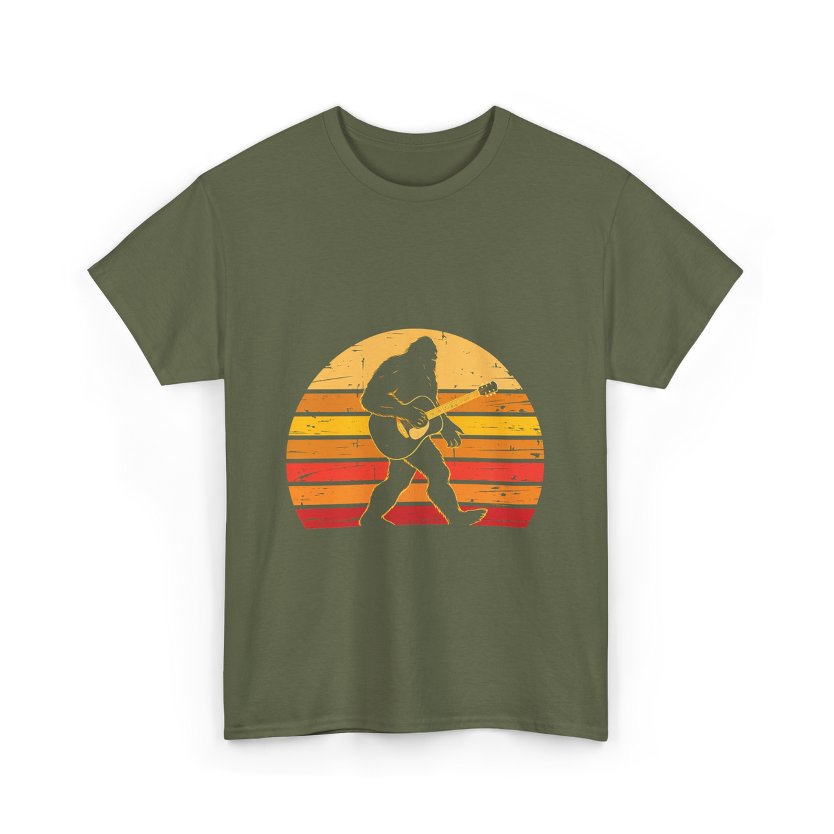 Bigfoot Playing Guitar Music T-Shirt - Military Green