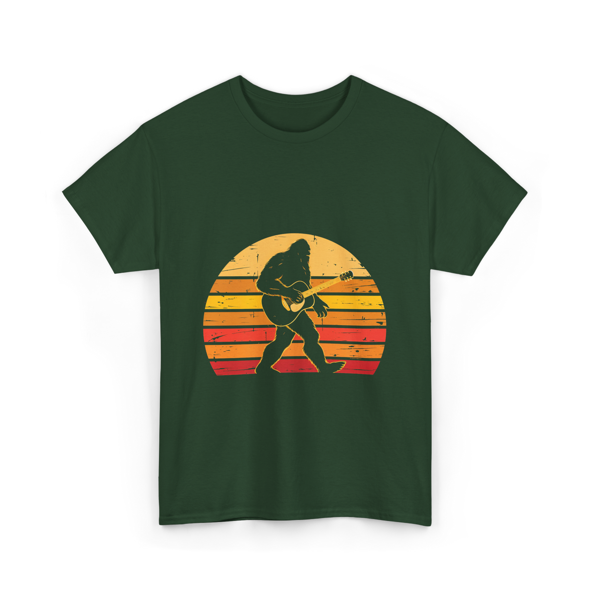 Bigfoot Playing Guitar Music T-Shirt - Forest Green