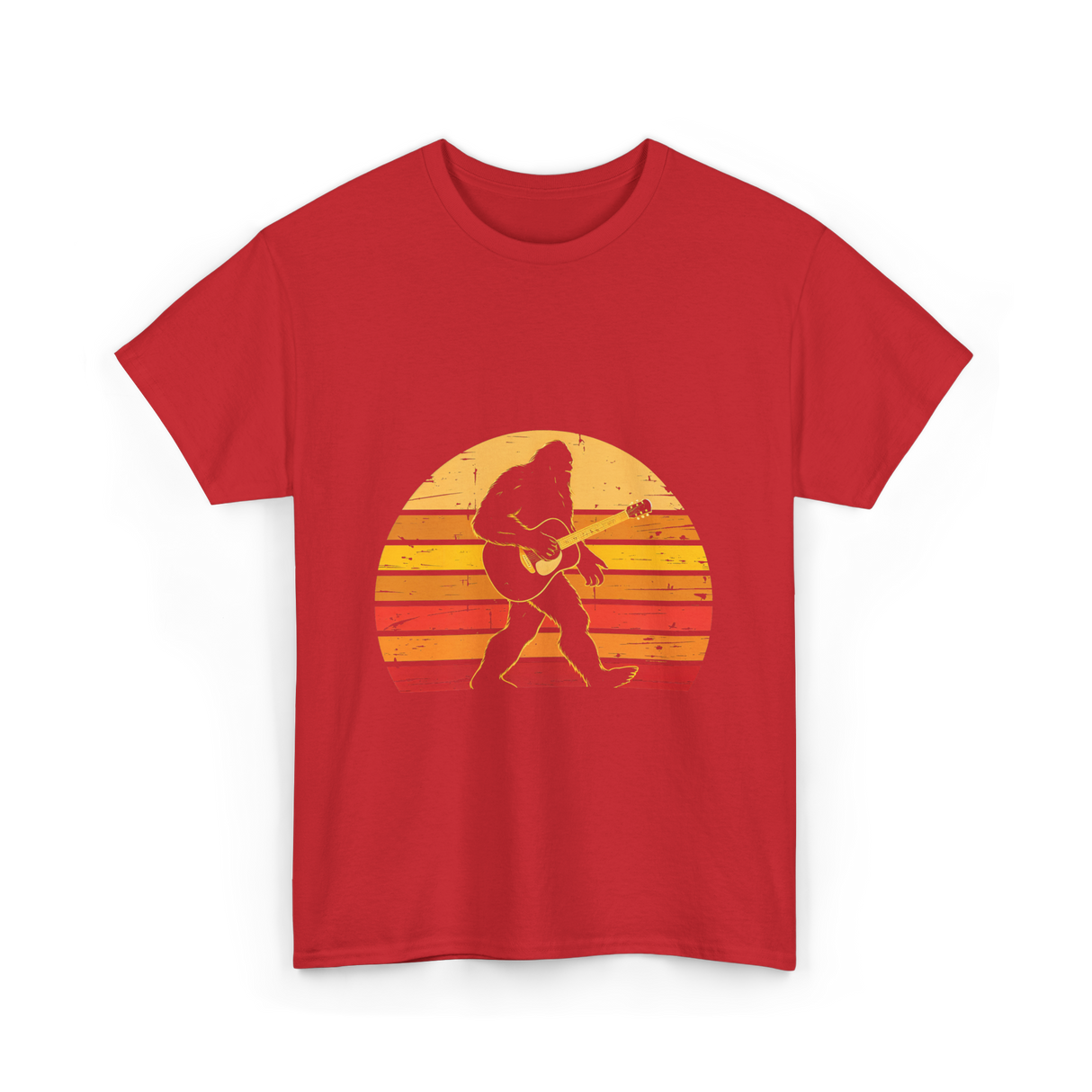 Bigfoot Playing Guitar Music T-Shirt - Red