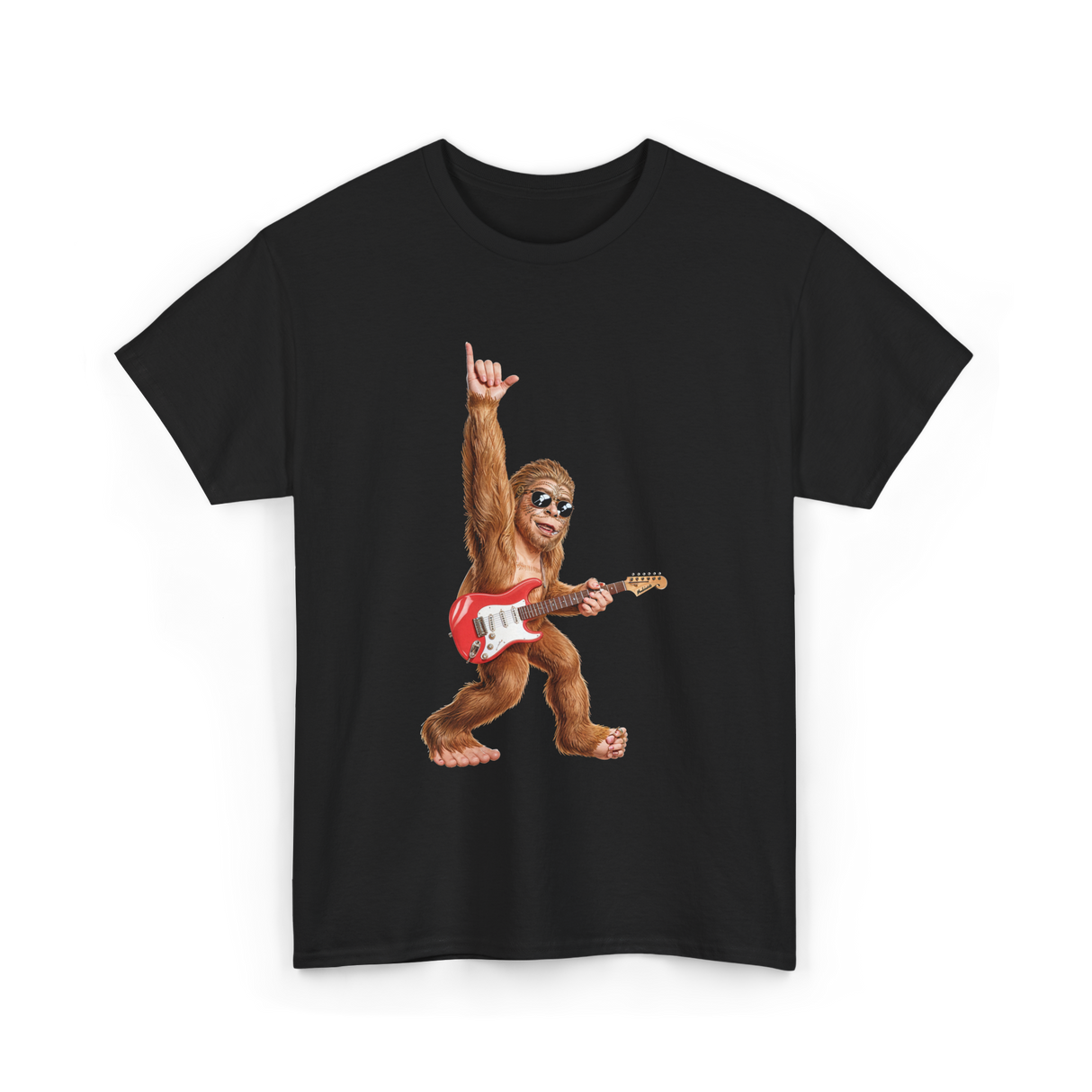 Bigfoot Playing Guitar Sasquatch T-Shirt - Black