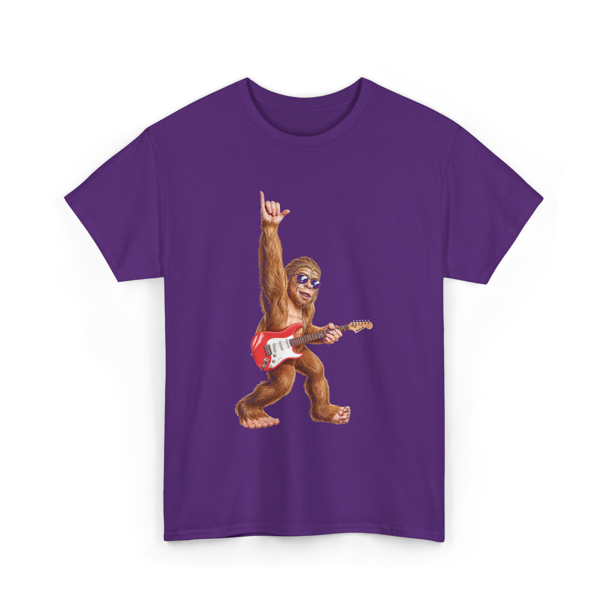 Bigfoot Playing Guitar Sasquatch T-Shirt - Purple