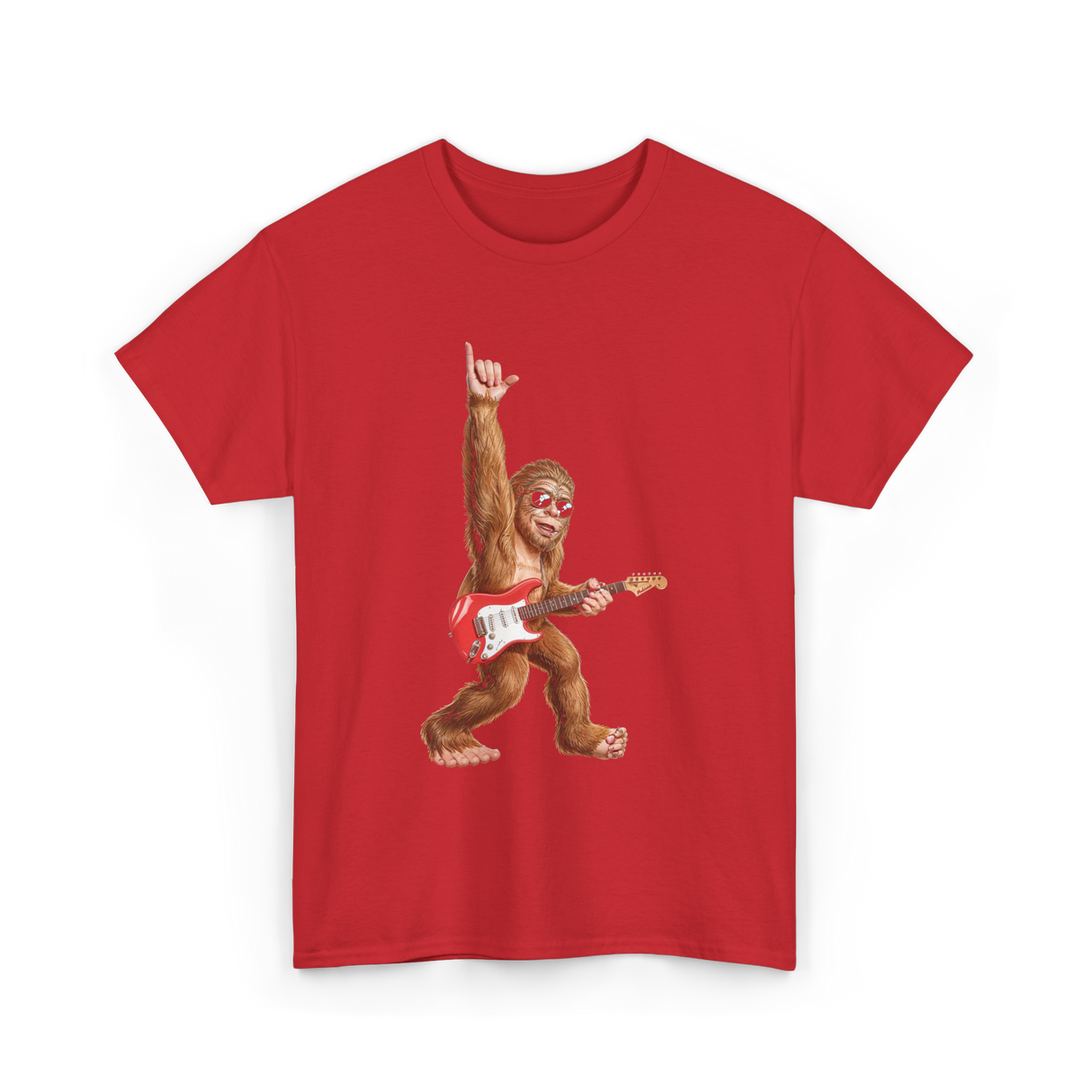 Bigfoot Playing Guitar Sasquatch T-Shirt - Red