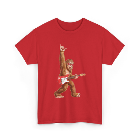 Bigfoot Playing Guitar Sasquatch T-Shirt - Red