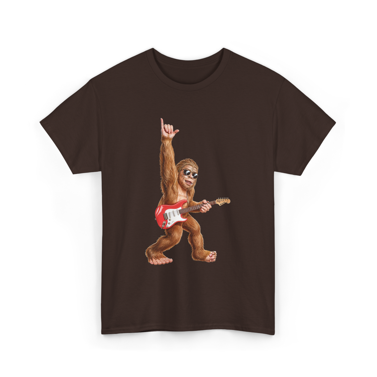 Bigfoot Playing Guitar Sasquatch T-Shirt - Dark Chocolate