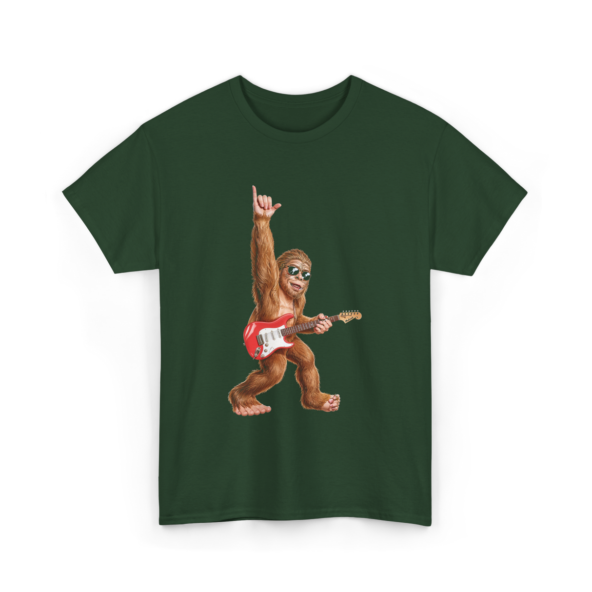 Bigfoot Playing Guitar Sasquatch T-Shirt - Forest Green