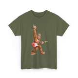 Bigfoot Playing Guitar Sasquatch T-Shirt - Military Green