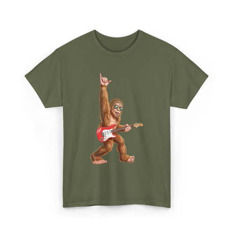 Bigfoot Playing Guitar Sasquatch T-Shirt - Military Green