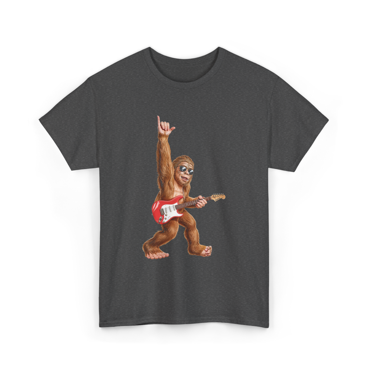 Bigfoot Playing Guitar Sasquatch T-Shirt - Dark Heather