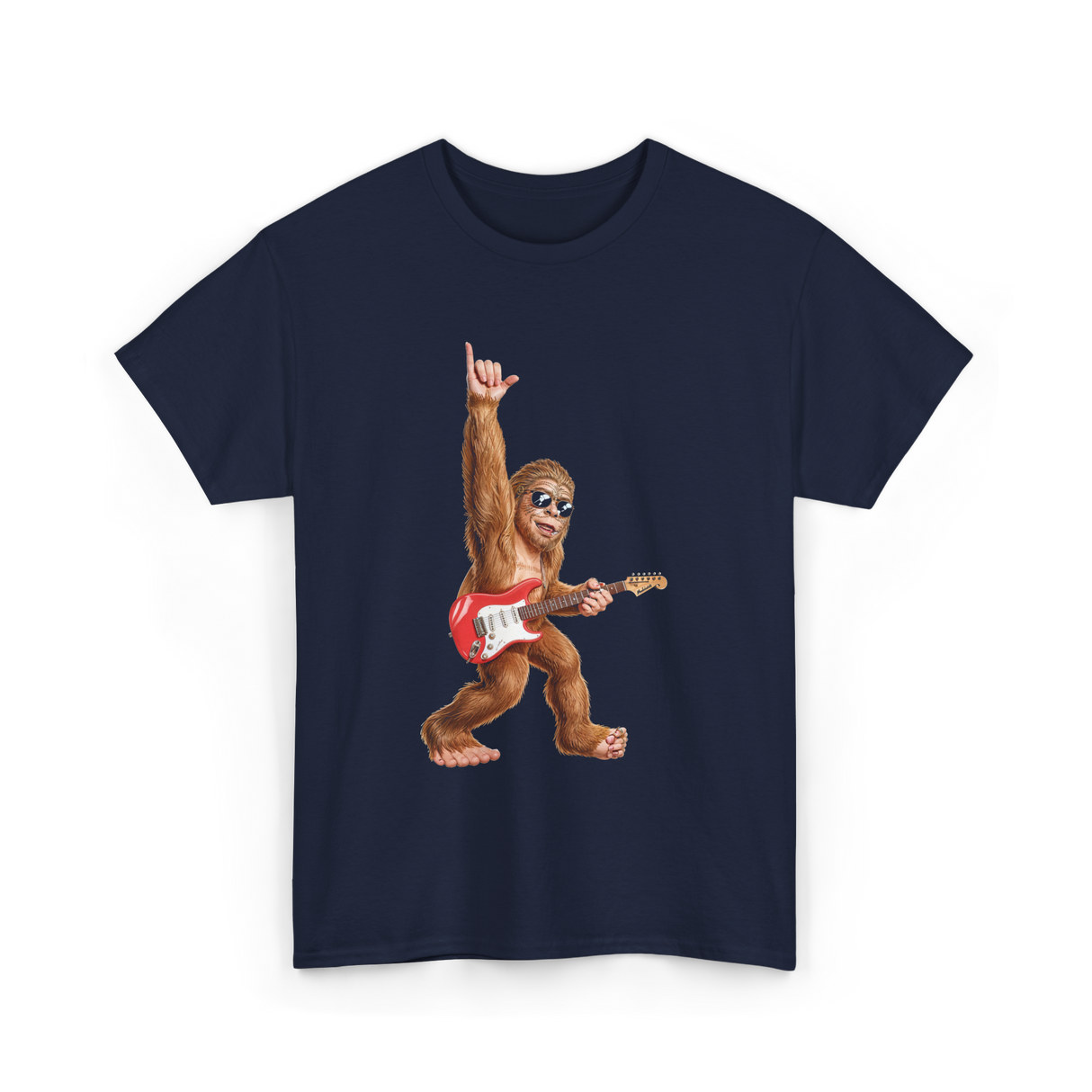 Bigfoot Playing Guitar Sasquatch T-Shirt - Navy