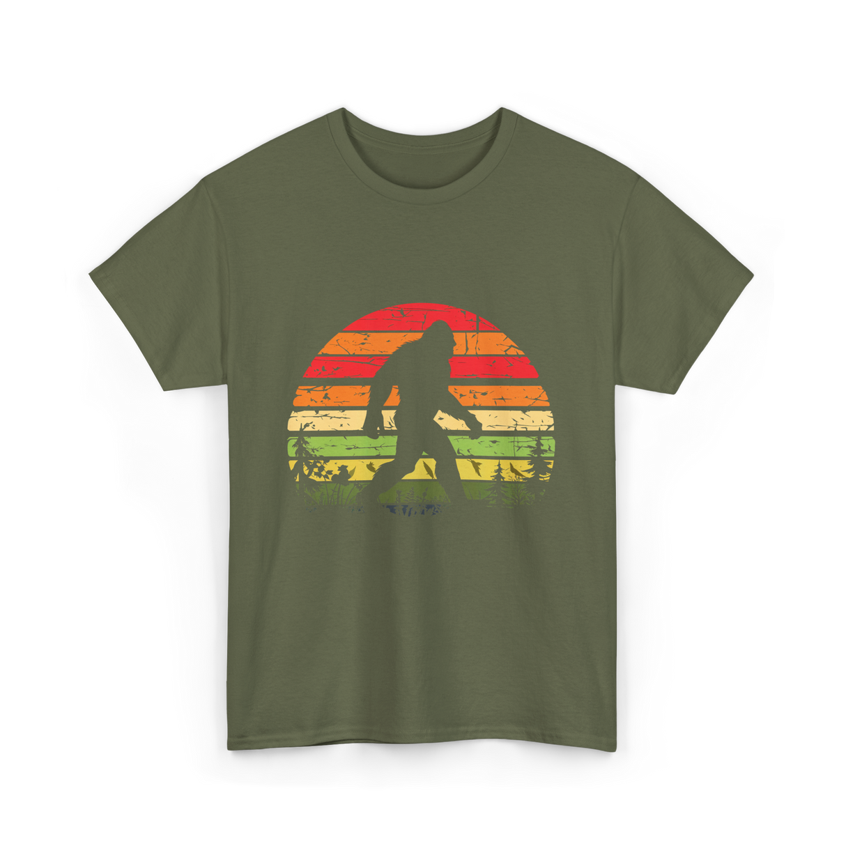 Bigfoot Retro Sasquatch Bigfooting T-Shirt - Military Green