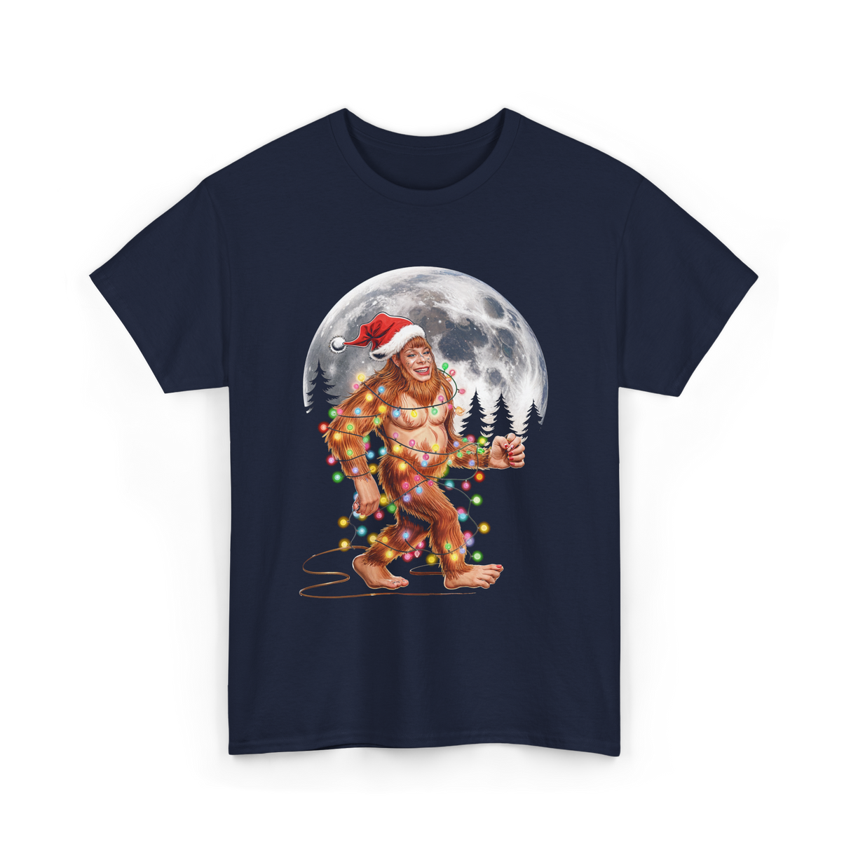 Bigfoot Santa Christmas Sasquatch T-Shirt - Navy