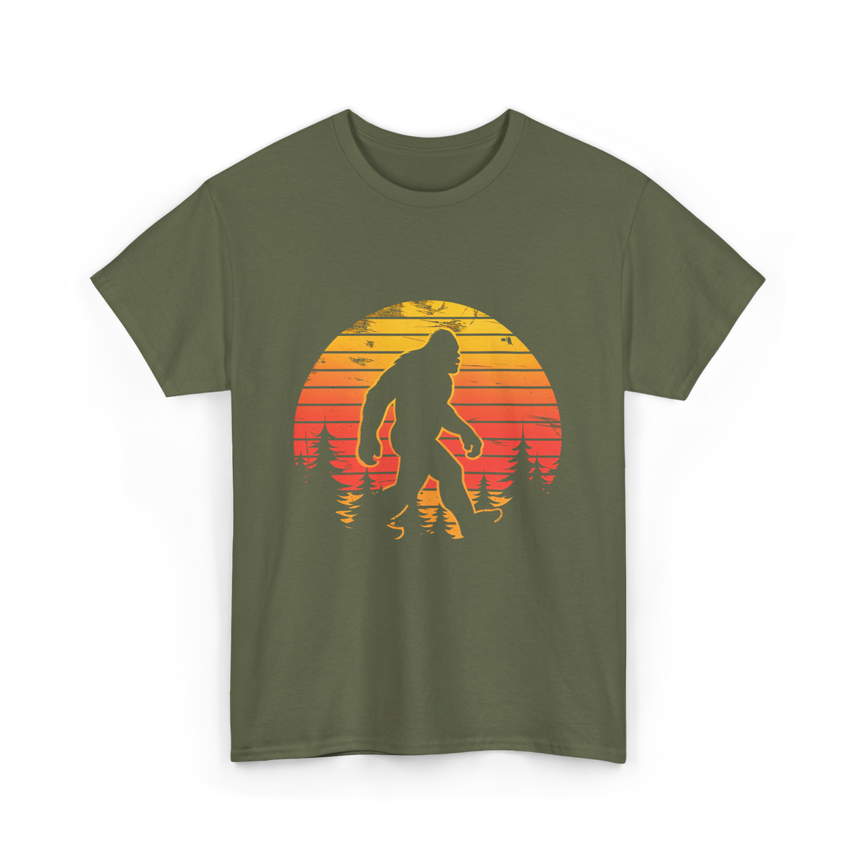 Bigfoot Silhouette Sasquatch Adventure T-Shirt - Military Green