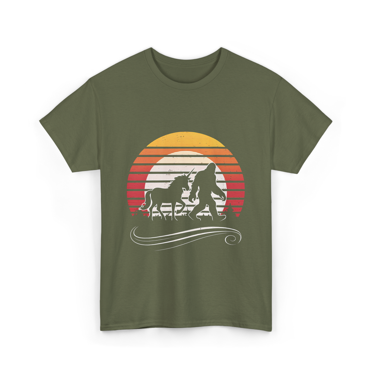 Bigfoot Unicorn Legends Mythical T-Shirt - Military Green