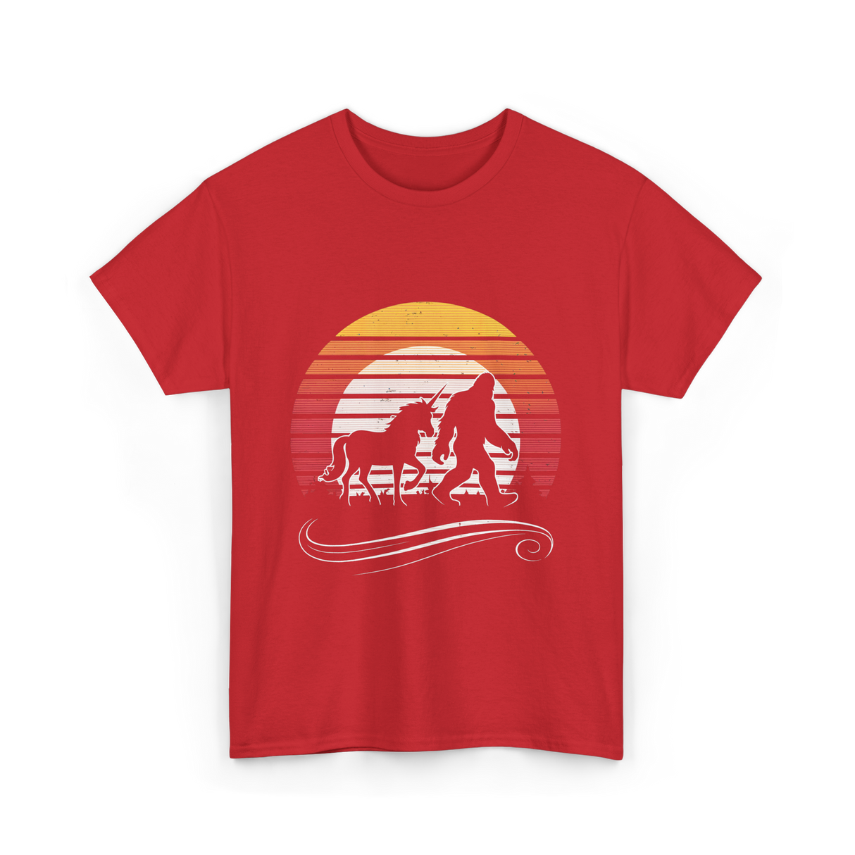 Bigfoot Unicorn Legends Mythical T-Shirt - Red