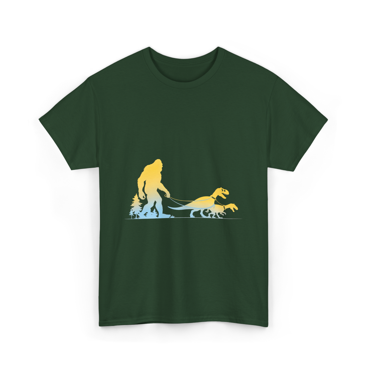 Bigfoot Walking Dinosaurs Sasquatch T-Shirt - Forest Green