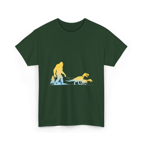 Bigfoot Walking Dinosaurs Sasquatch T-Shirt - Forest Green