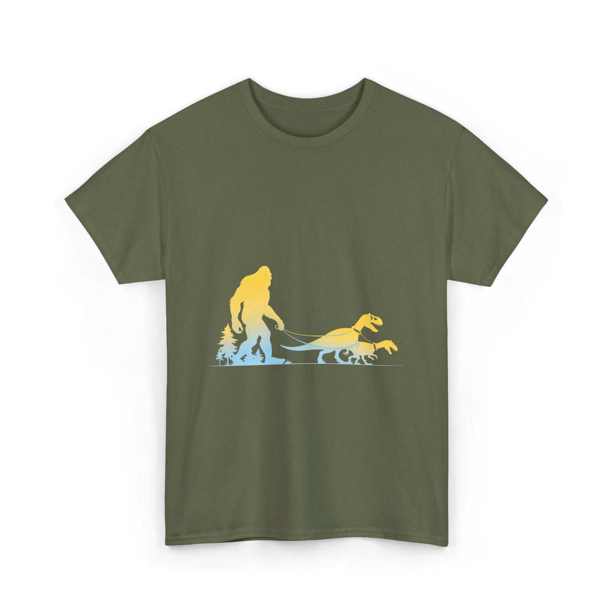 Bigfoot Walking Dinosaurs Sasquatch T-Shirt - Military Green