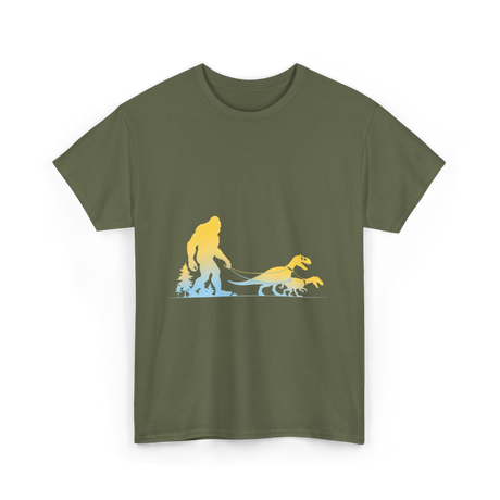 Bigfoot Walking Dinosaurs Sasquatch T-Shirt - Military Green