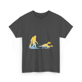 Bigfoot Walking Dinosaurs Sasquatch T-Shirt - Dark Heather