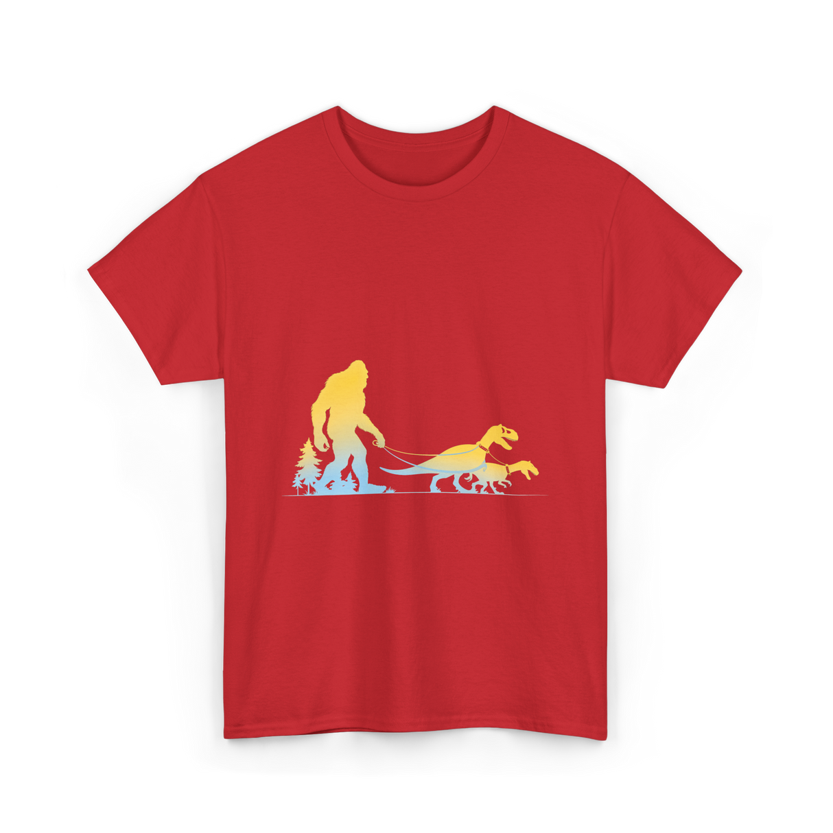 Bigfoot Walking Dinosaurs Sasquatch T-Shirt - Red