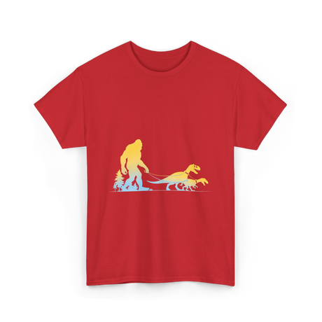 Bigfoot Walking Dinosaurs Sasquatch T-Shirt - Red