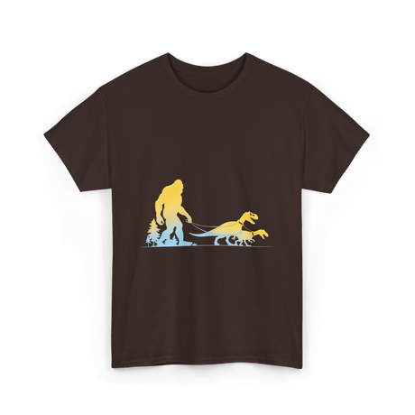 Bigfoot Walking Dinosaurs Sasquatch T-Shirt - Dark Chocolate