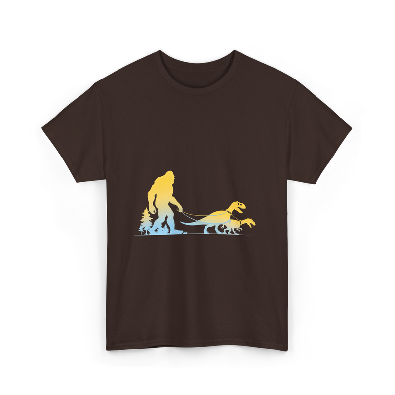 Bigfoot Walking Dinosaurs Sasquatch T-Shirt - Dark Chocolate