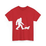 Bigfoot Walking Dog Bigfoot T-Shirt - Red