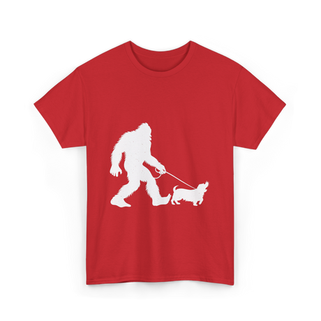 Bigfoot Walking Dog Bigfoot T-Shirt - Red