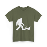 Bigfoot Walking Dog Bigfoot T-Shirt - Military Green