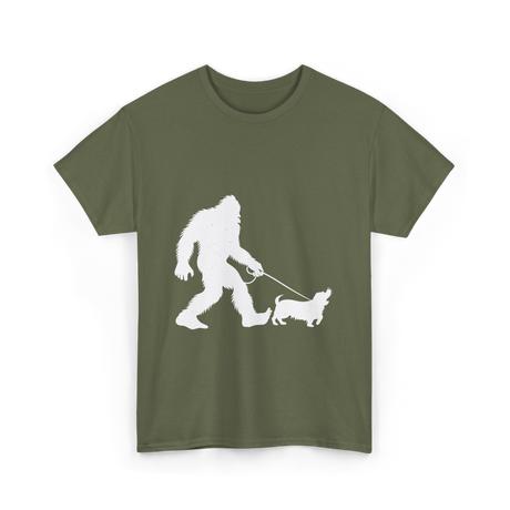 Bigfoot Walking Dog Bigfoot T-Shirt - Military Green