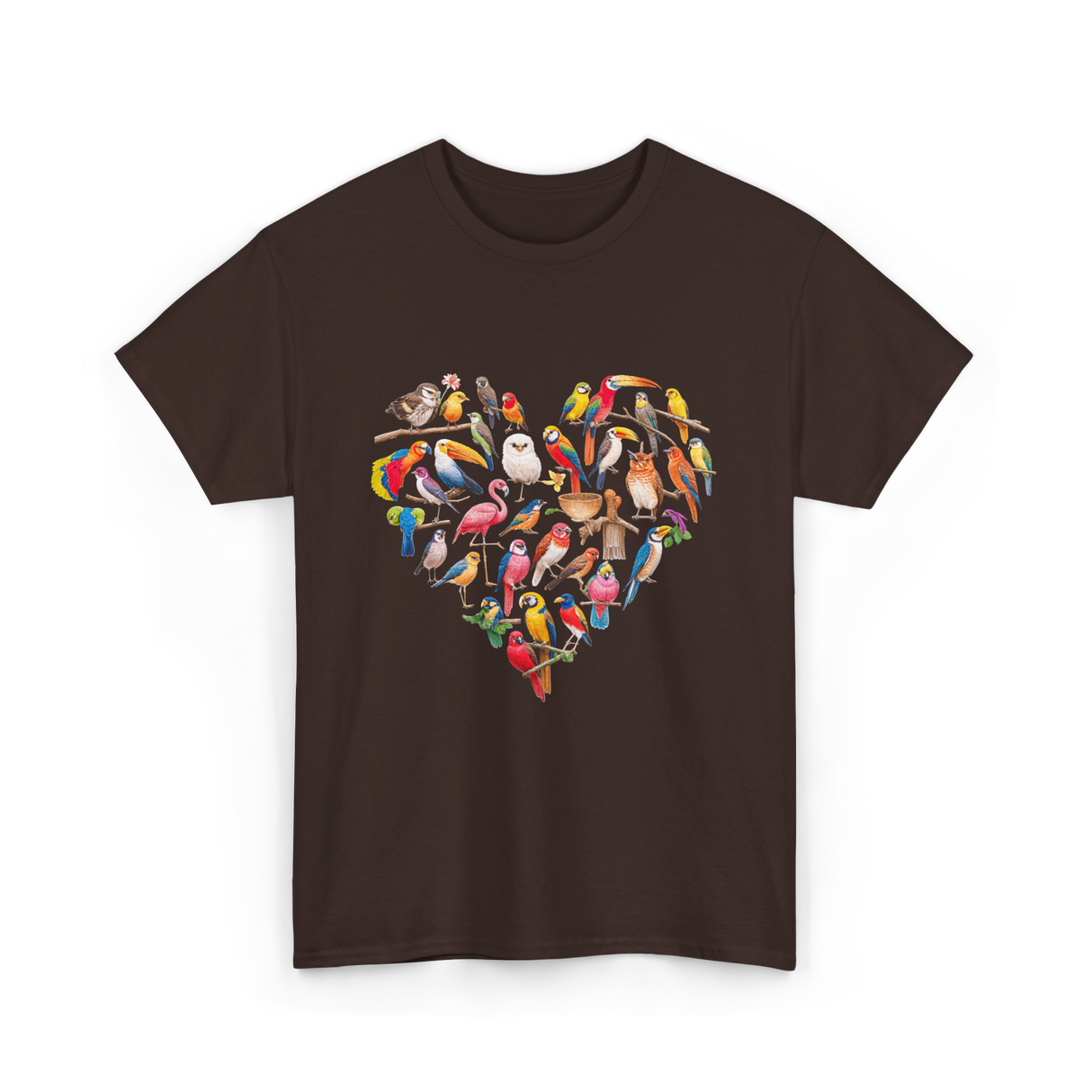 Bird Heart Birding Wildlife Birdwatching T-Shirt - Dark Chocolate