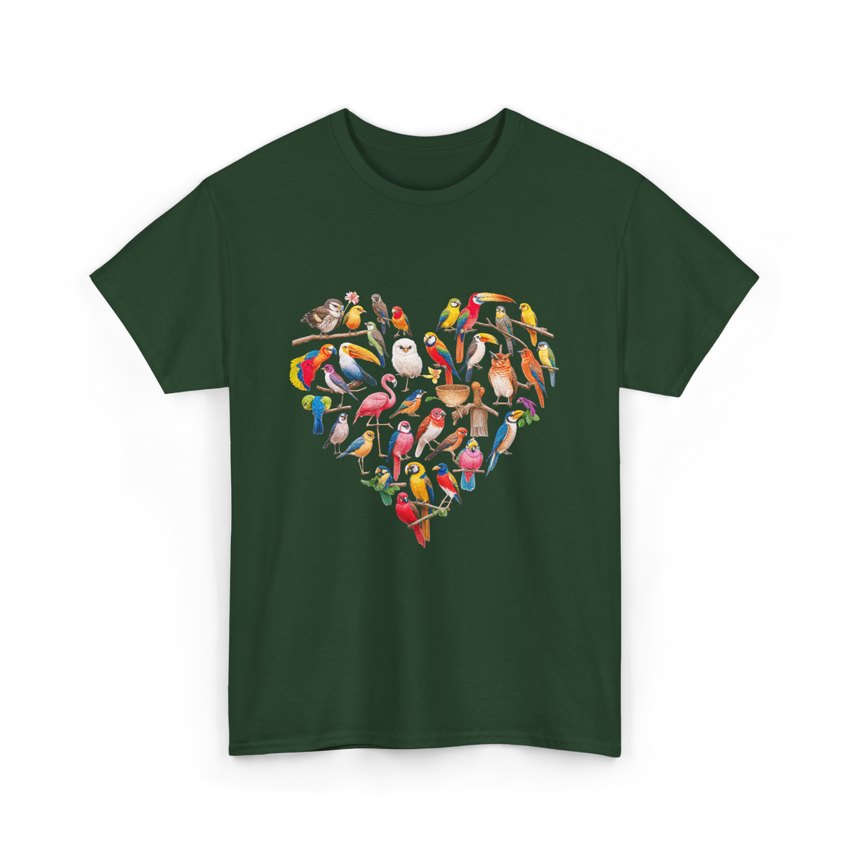 Bird Heart Birding Wildlife Birdwatching T-Shirt - Forest Green