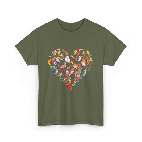 Bird Heart Birding Wildlife Birdwatching T-Shirt - Military Green