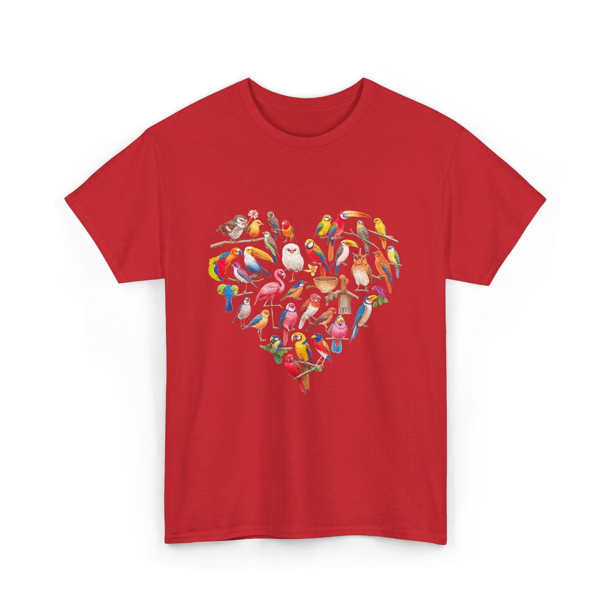 Bird Heart Birding Wildlife Birdwatching T-Shirt - Red