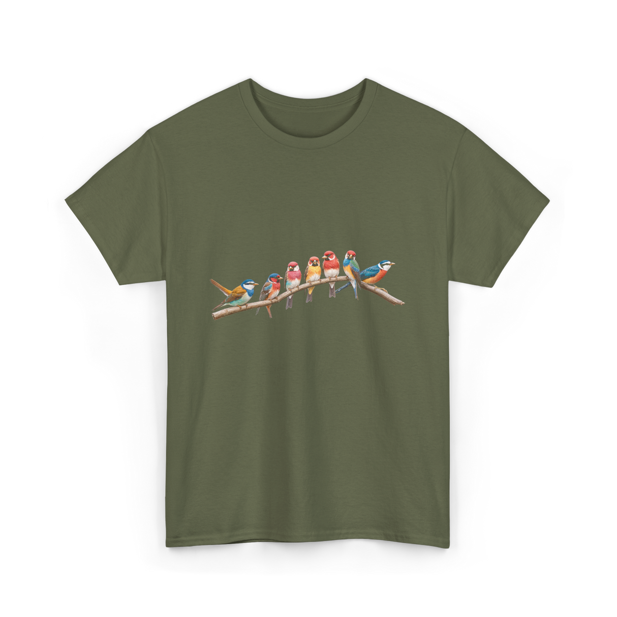 Birds On A Branch Birding T-Shirt - Military Green