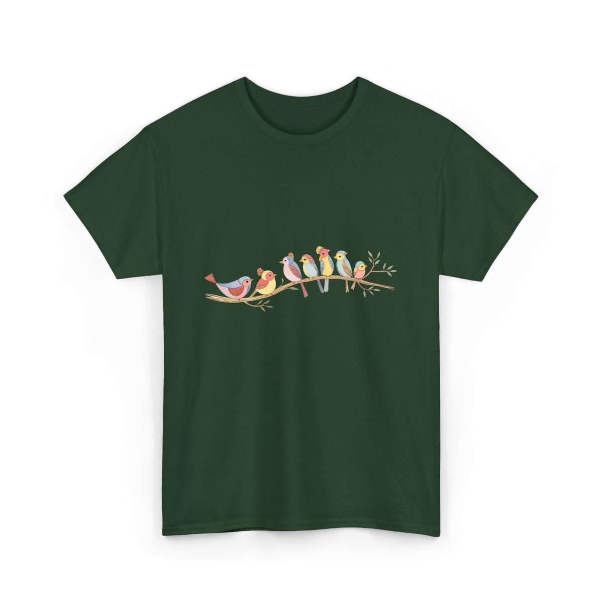 Birds On A Branch Birding T-Shirt - Forest Green