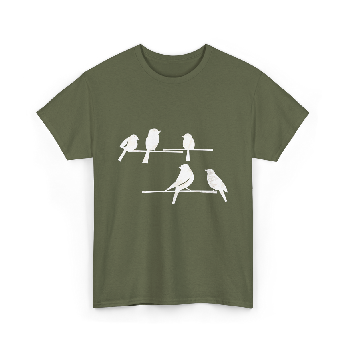 Birds On A Branch Birding T-Shirt - Military Green