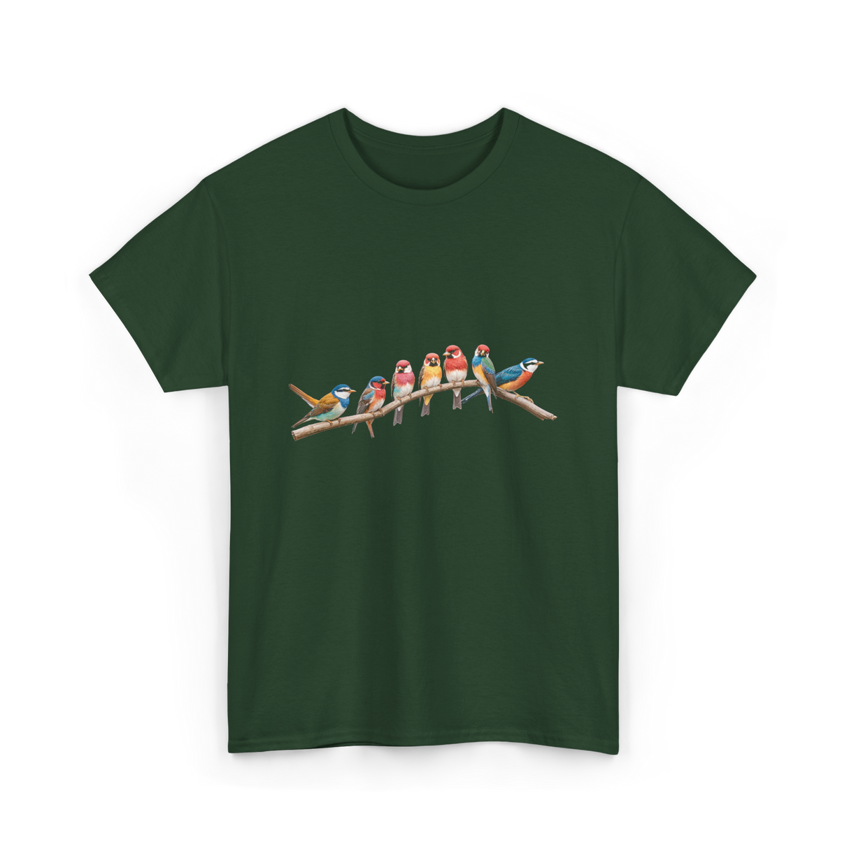 Birds On A Branch Birding T-Shirt - Forest Green