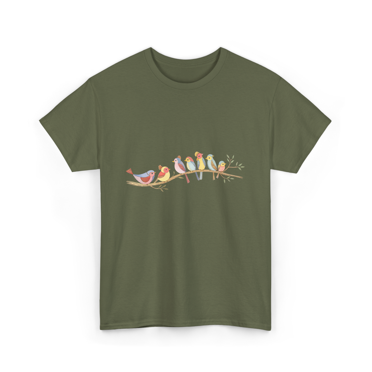 Birds On A Branch Birding T-Shirt - Military Green