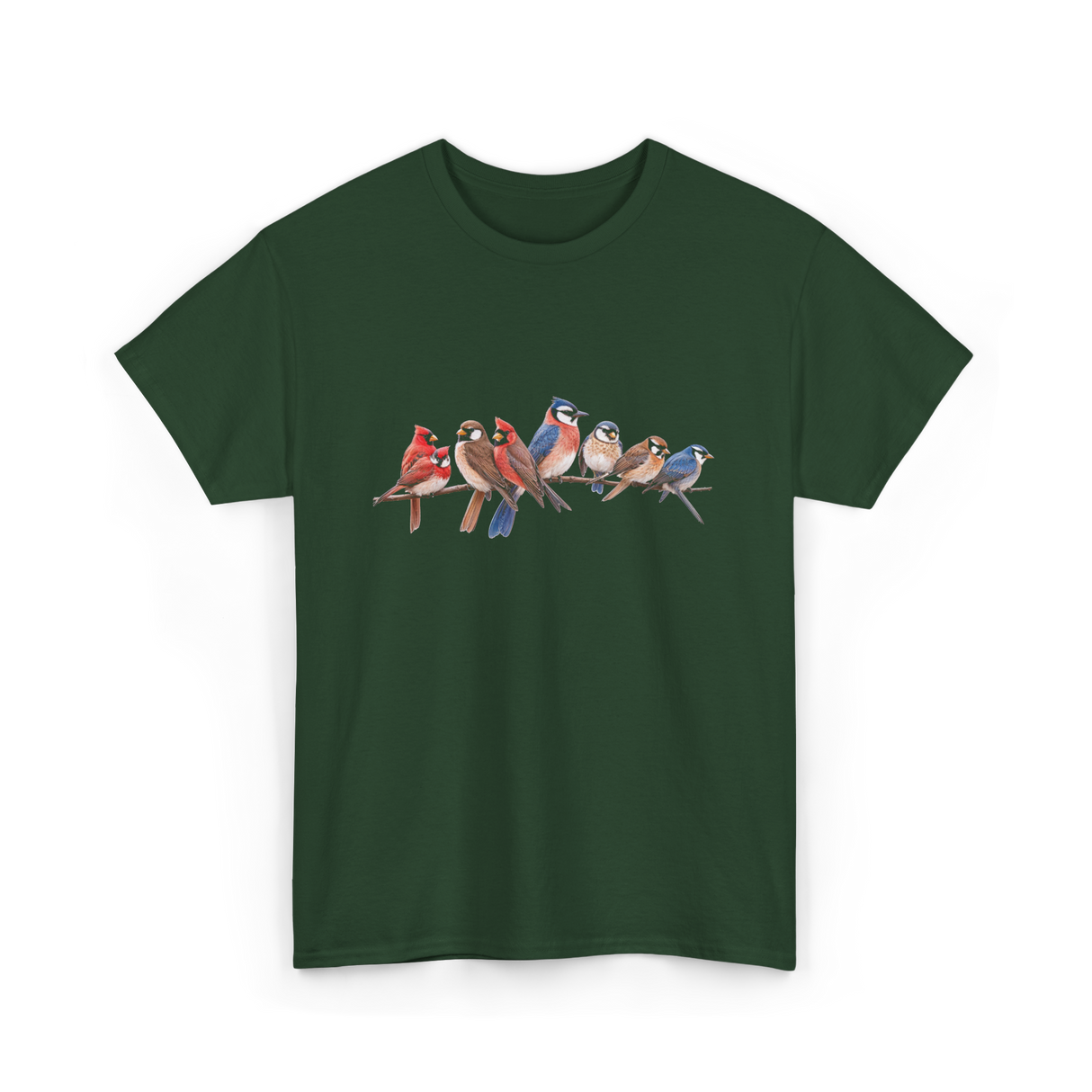 Birds on a Branch Ornithology T-Shirt - Forest Green